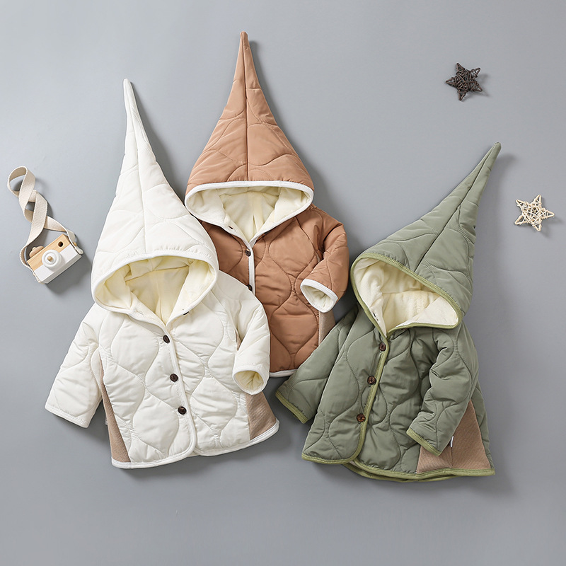 Otoño e Invierno lana forrado bebé moda Outwear ropa de los niños y niñas bebé casual todo partido con capucha chaqueta acolchada de algodón acolchado