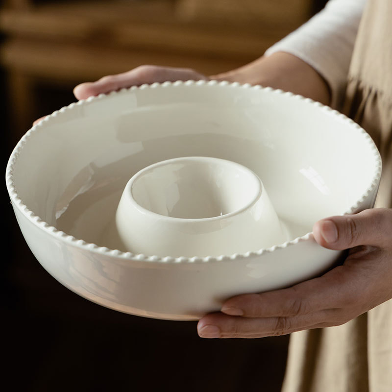 Bocillos de bocadillos de borde ondulado francés práctico de cerámica divisor de platos de salsa de tomate de patatas fritas de platos de platos de platos