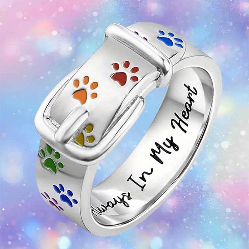 temu European and American foreign trade supply sweet rainbow ring women's dog print six color ring jewelry in stock manufacturers wholesale