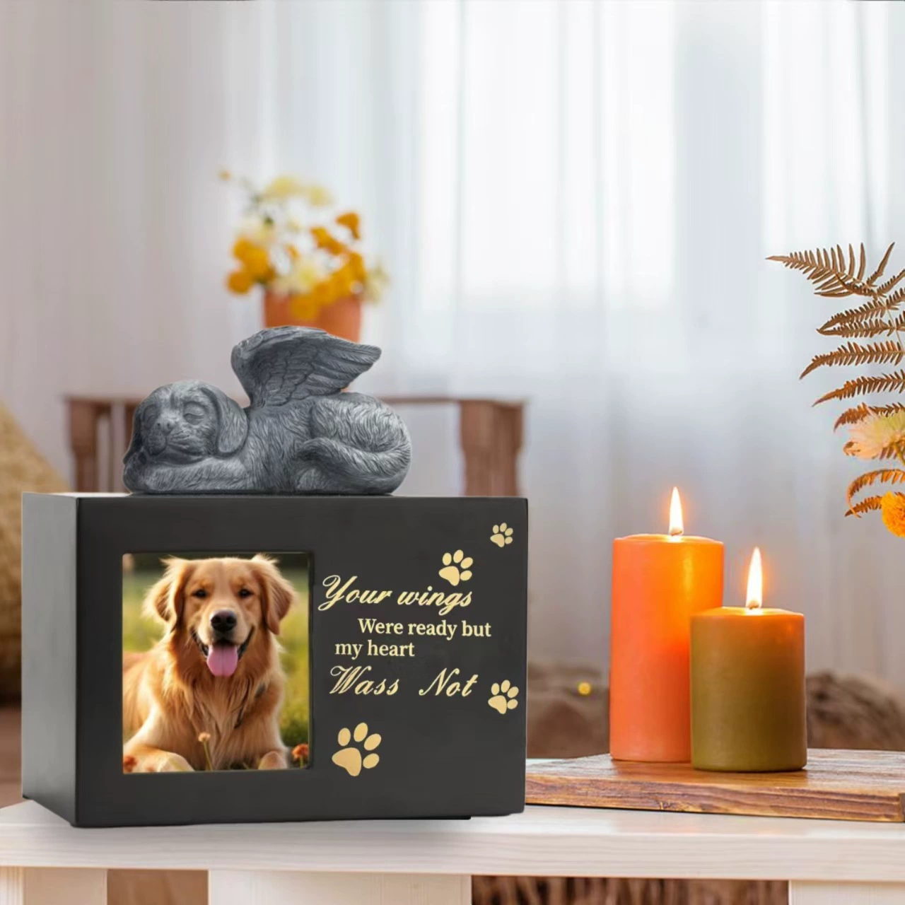 Кросс-бордерный бестселлер — деревянная урна для животных с кросс-бордерным текстовым рисунком, может использоваться как урна из массива дерева с фоторамкой.