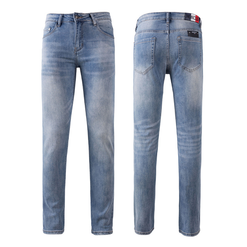 Primavera nuevos jeans para hombres coreanos delgados pies pequeños comercio exterior transfronterizo de alta calidad elástico Europa y los Estados Unidos 1: 1 pantalones al por mayor