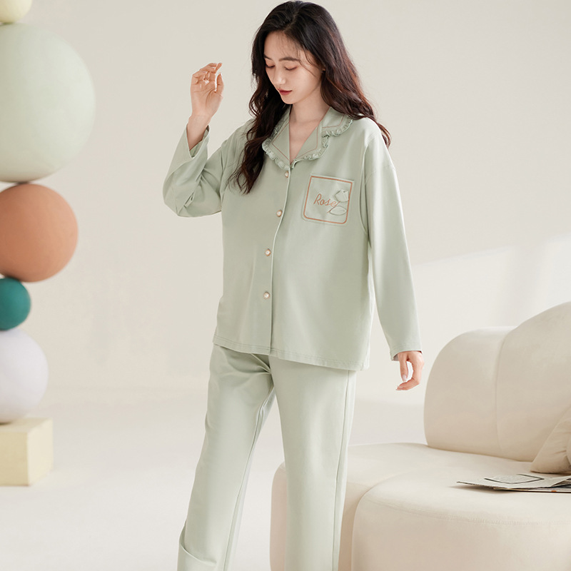 ZHUOJIA 플러스 사이즈 산후복, 순면 출산 잠옷, 가디건, 수유복, 긴팔 바지, 느슨한 임신 가정복