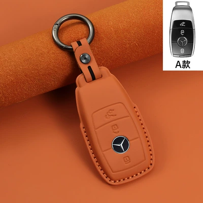Suitable for Mercedes-Benz Car Key Cover C260L Gla Glc300L Buckle Gle Bag E300L A200L Genuine Leather S Yuyan (Car key bag) - orange-type-a