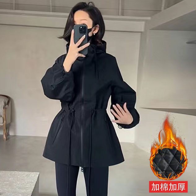 欧洲站2025春秋新款韩版收腰显瘦连帽冲锋衣外套女百搭休闲上衣|undefined