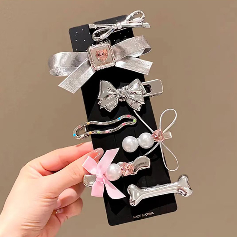 Transfronterizo y2k plata dulce y cool clip de pelo lateral peinado peinado