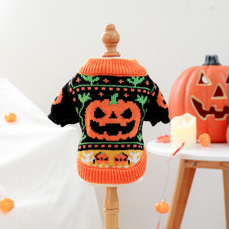 2025 秋冬ハロウィンペット服犬服猫服コスチュームドレスアップ衣装カボチャハロウィンセーター|undefined