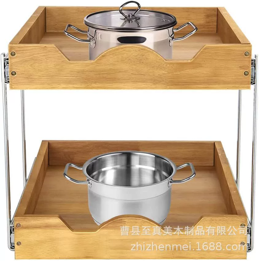 2-х слойный выдвижной шкаф-органайзер, выдвижной деревянный ящик, двухслойная выдвижная стойка, деревянная стойка для хранения