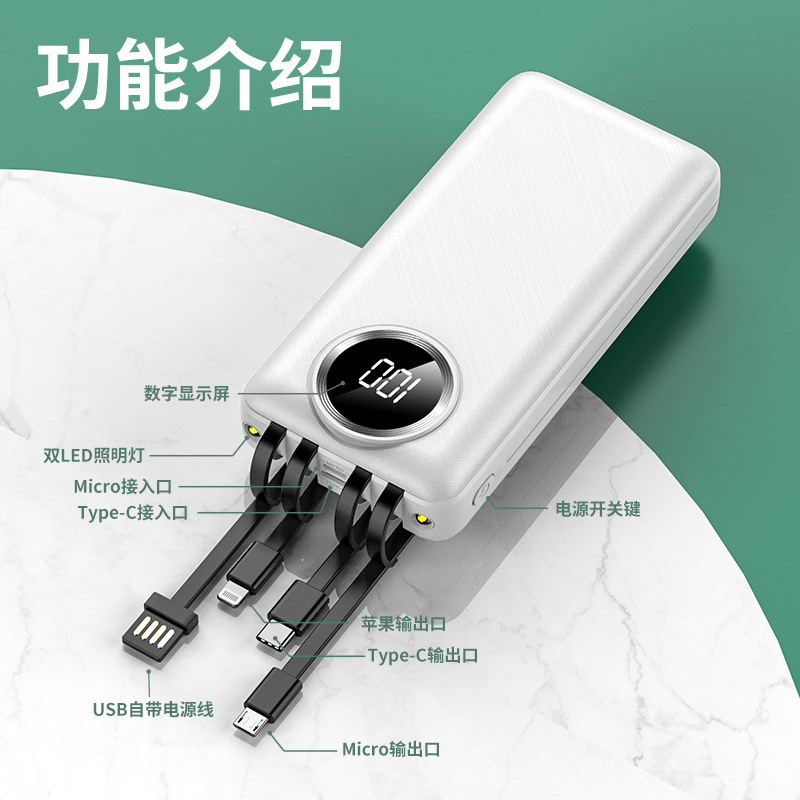 Carga rápida 2w mAh al aire libre de gran capacidad portátil de carga de cuatro líneas de salida de pantalla digital fuente de alimentación móvil en stock