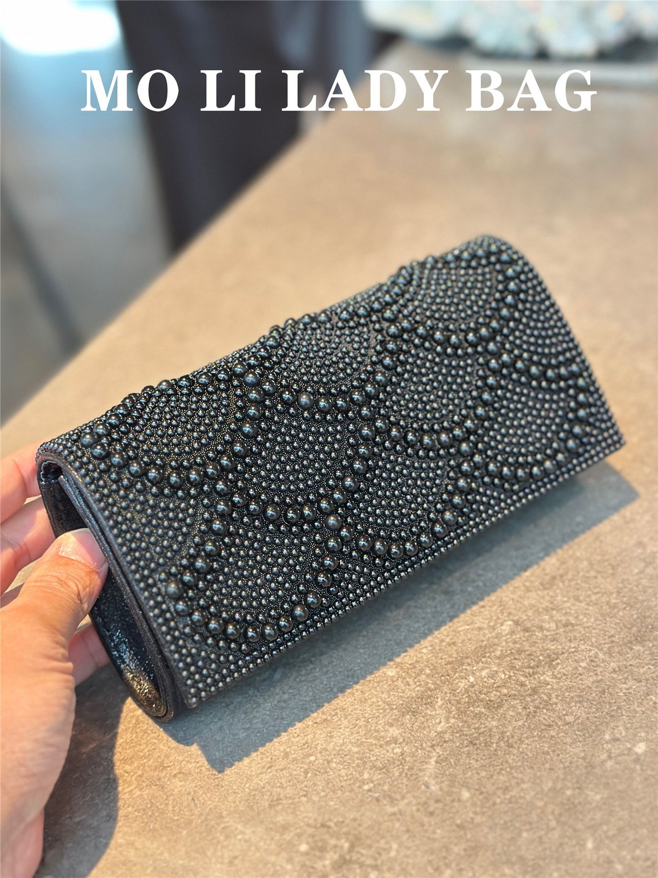 Bolso de Mano de Noche con Perlas, Poliéster, Decoración de Perlas y Cadena, para Fiesta de Noche y Bodas image 7
