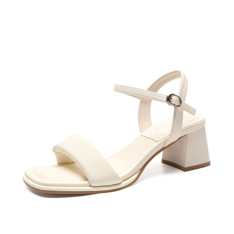 Sandal nữ quai ngang gót vuông một quai ZHR kiểu mới — Y 718m trắng