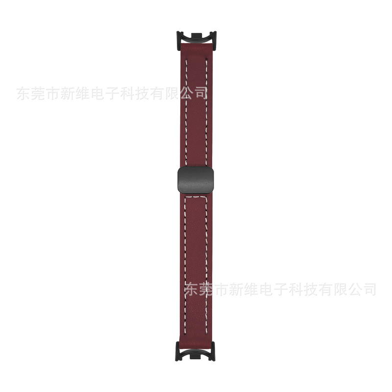新款皮质牛纹磁吸扣适用小米10手环表带高级感小米手环8/9现货发|undefined
