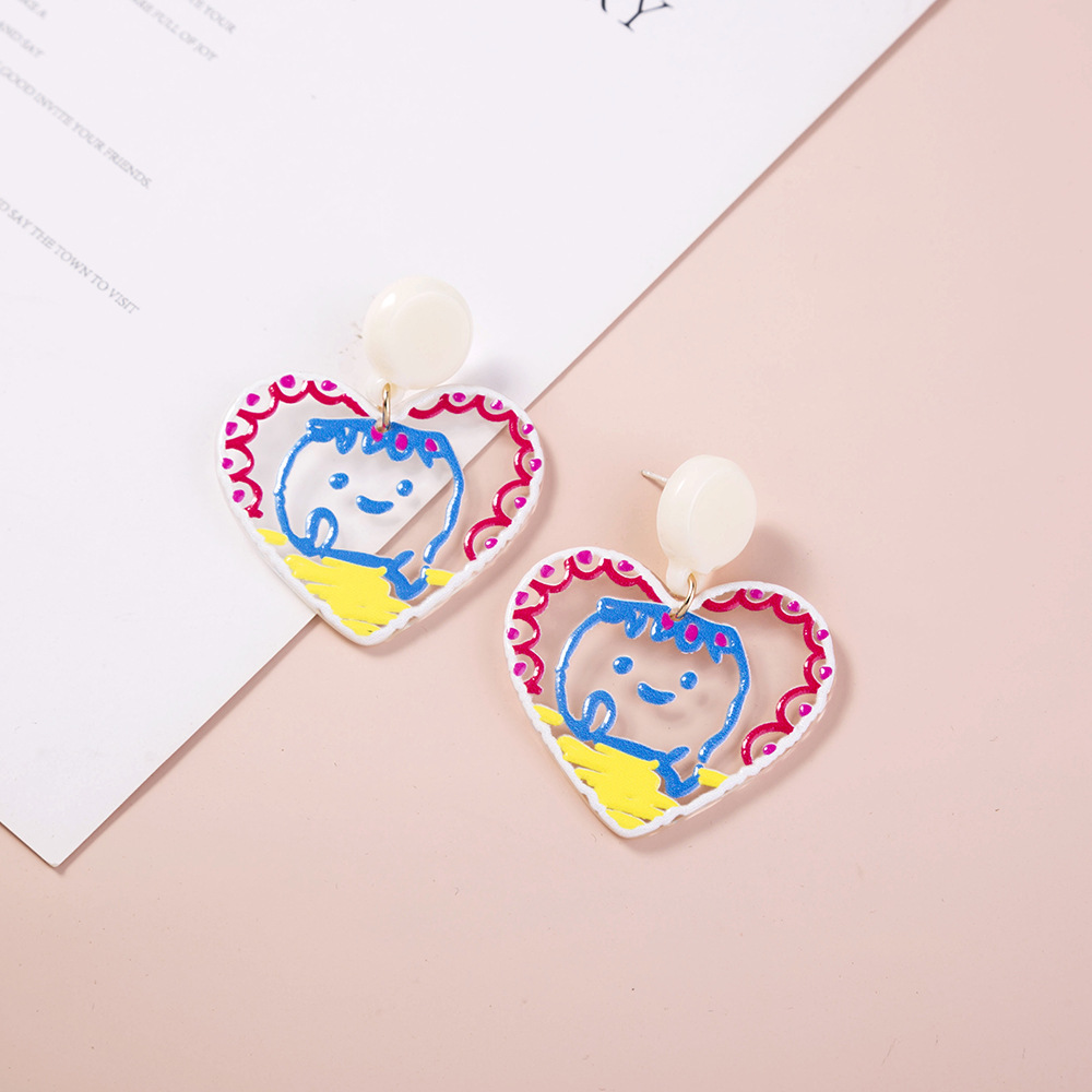 European And American Fashion Graffiti Acrylic Heart-shaped Earrings display picture 6