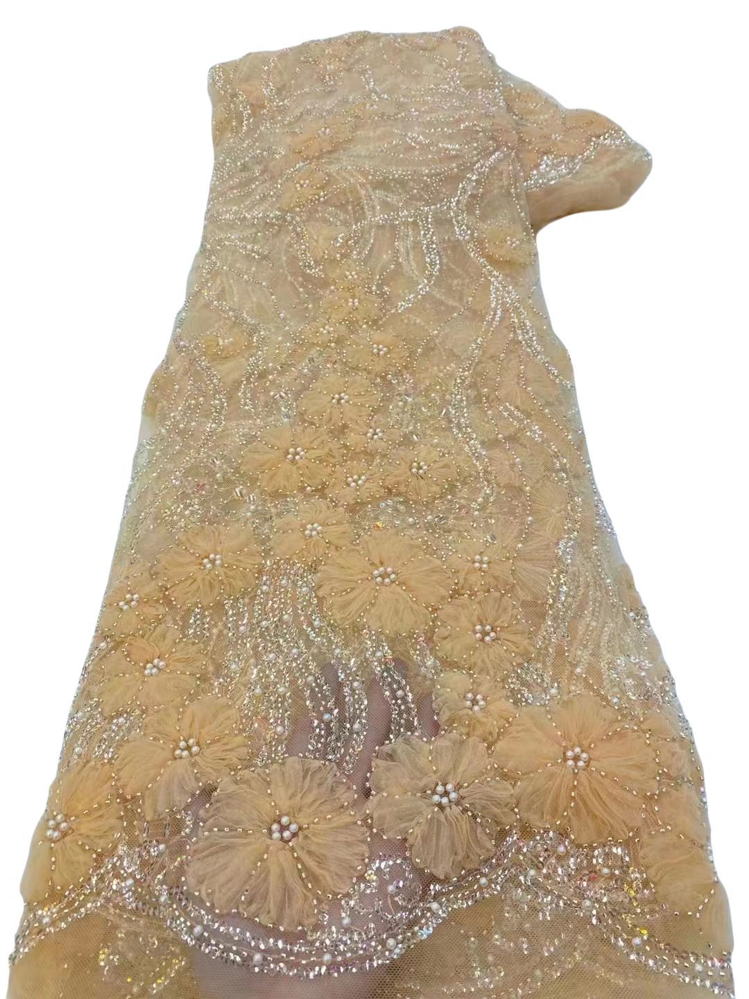 Fábrica de flores en stock bordadas perlas bordadas esquinillas de perlas bordadas de moda pequeña fresca vestido vestido de boda tela