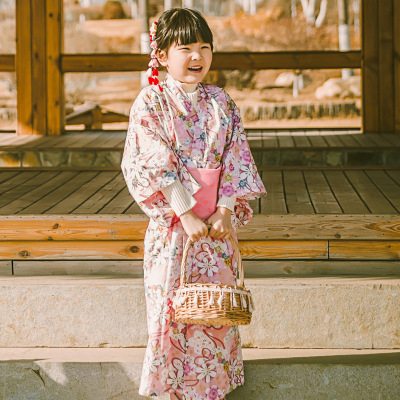日本日式风儿童和服套装儿童摄影道具带腰封长款均码女童传统和服|ms