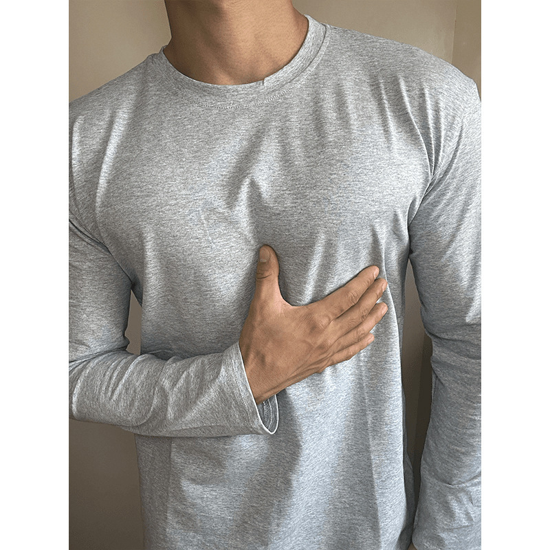 Heavyweight Floral Gray Small Neckline Long-Sleeve Men's Pure Cotton Fitness Sports Muscle-Showing Regular Shoulder Base Layer Top