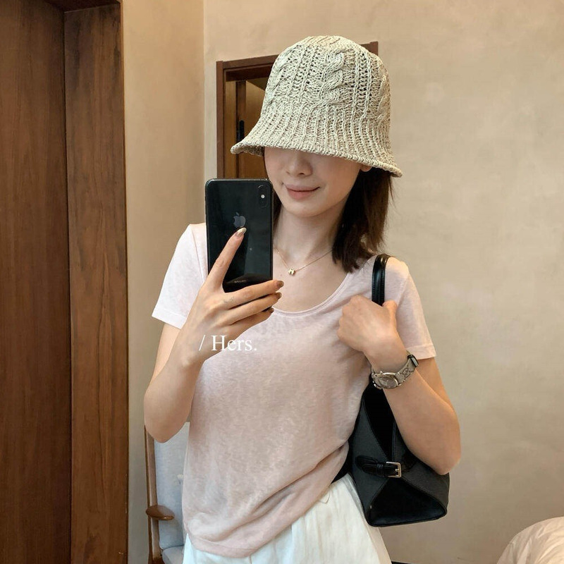 Hers a Spoonful of Sweetness Summer Minimalist Style Soft and Comfortable Solid Color Round Neck Short Sleeve T-Shirt for Women 80632 Hers a Spoonful of Sweetness Summer Minimalist Style Soft and Comfortable Solid Color Round Neck Short Sleeve T-Shirt for Women 80632