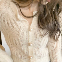 薄款镂空马海毛针织衫开衫2025年新款春季宽松小香风短款毛衣外套