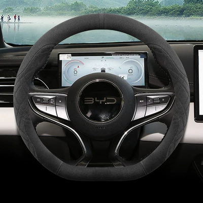 Handlebar Cover for Winter, Steering wheel cover - byd-seal-type-d-black-ultra-thin-suede-style-default