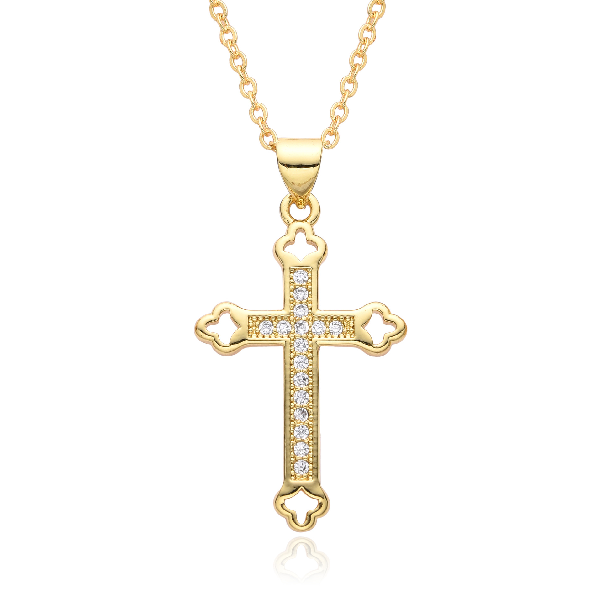 14g Weight Gold Plated Plating Material Zircon Inlay Material Pendant Necklace Classification cable chain Chain Type 1 Piece Quantity Holiday, Daily Occasion Copper Material Cross Pattern Women's Gender Hollow Out, Inlay Design Simple Style, Shiny Style Copper Gold Plated Simple Style Shiny Cross Hollow Out Inlay Zircon Pendant Necklace 8