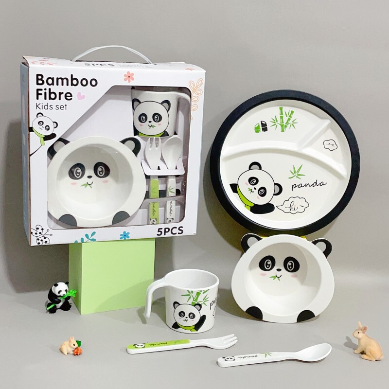 Bamboo fiber children's tableware suit creative cartoon rice bowl panda baby grid plate maternal and infant shop gift tableware Bamboo fiber children's tableware suit creative cartoon rice bowl panda baby grid plate maternal and infant shop gift tableware