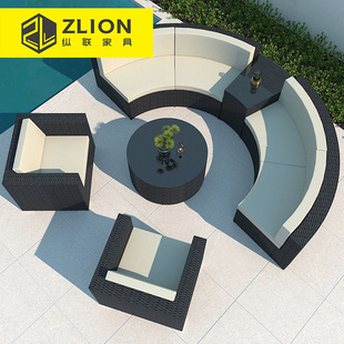 Leisure Outdoor Villa Garden Arc-Shaped Sofa Hotel Courtyard Rattan Sofa B&B Terrace Sofa Furniture