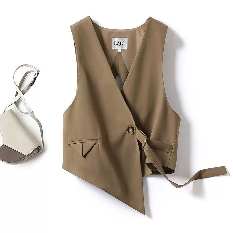 Короткий жилет для женщин 2025 весна-осень новый ретро британский стиль повседневный жилет с ремешками