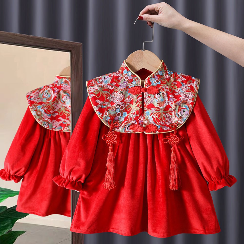 2024 invierno nuevo vestido de niña estilo chino Hanfu niños más terciopelo vestido de año nuevo chino vestido de cheongsam falda image 8
