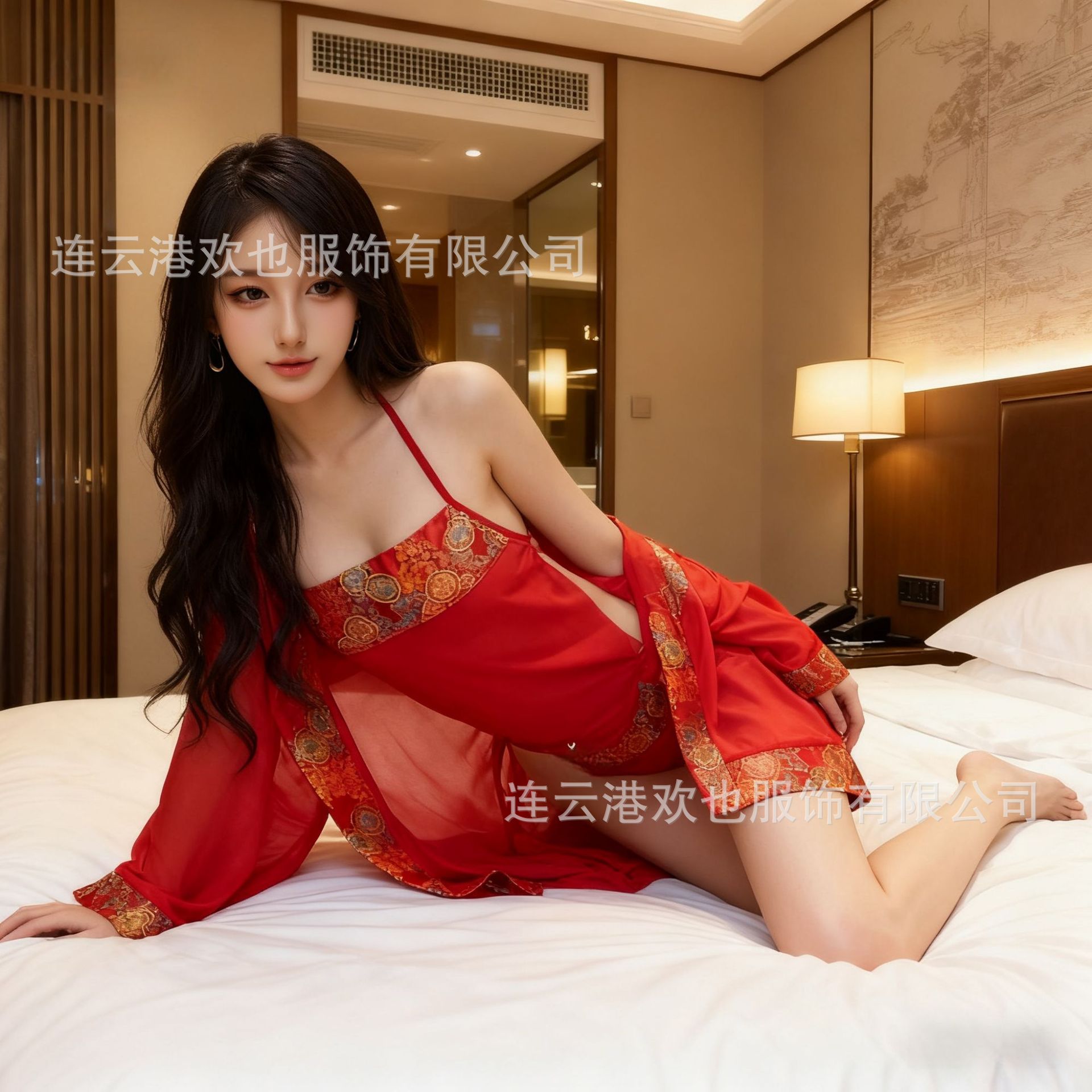 Female Bride Long Dress Sexy Pajamas Sexy Temptation Uniform Wrapped Chest Bellyband Kimono Bathrobe Home Suit Ancient Style Female