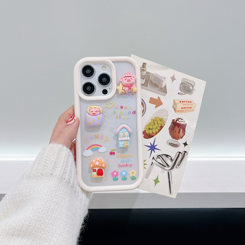 Phone Case For Iphone 14 Pro Max 15 13 12 Transparent Pink Piglet_voghion.com