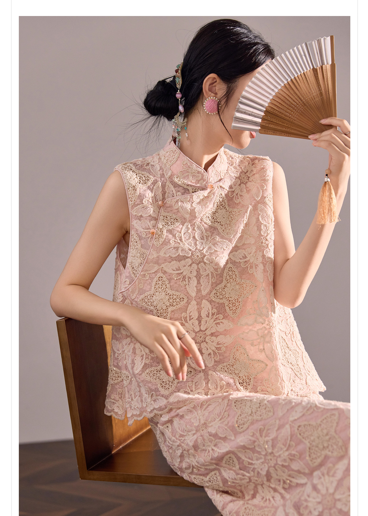 Set áo vest và chân váy ren thêu hoa phong cách Trung Hoa mùa hè — nửa váy, Trang chủ chi tiết 2