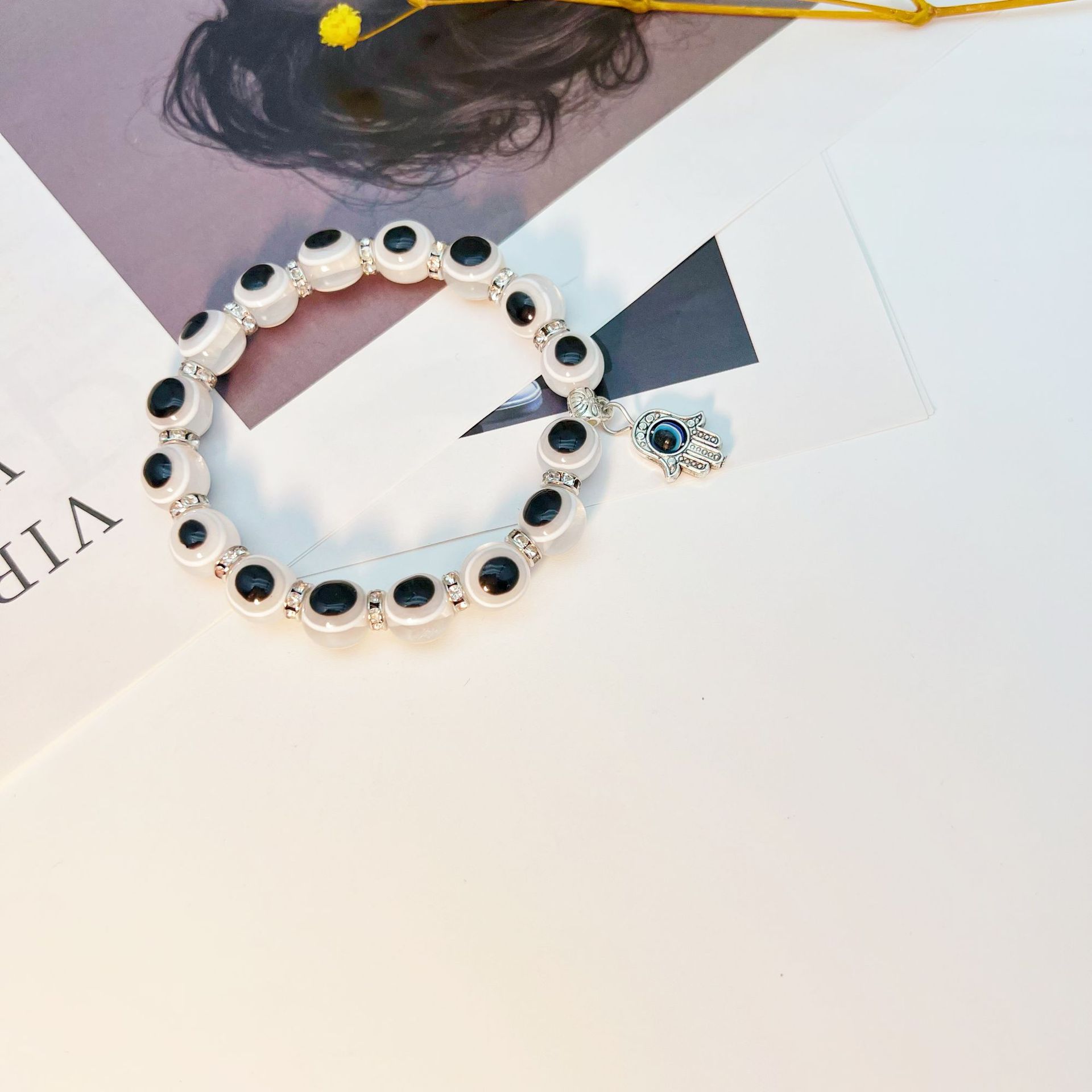Retro Devilu0027S Eye Palm Beaded Alloy Resin Inlay Rhinestones Womenu0027S Bracelets 1 Piece