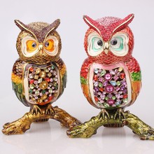 锌合金珐琅彩首饰盒猫头鹰创意摆件欧式文创家居装饰特色手工艺品