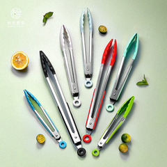 Cross-border stainless steel silicone food tongs 7 inches 9 inches 12 inches Self-service food tongs BBQ barbecue tongs bread tongs