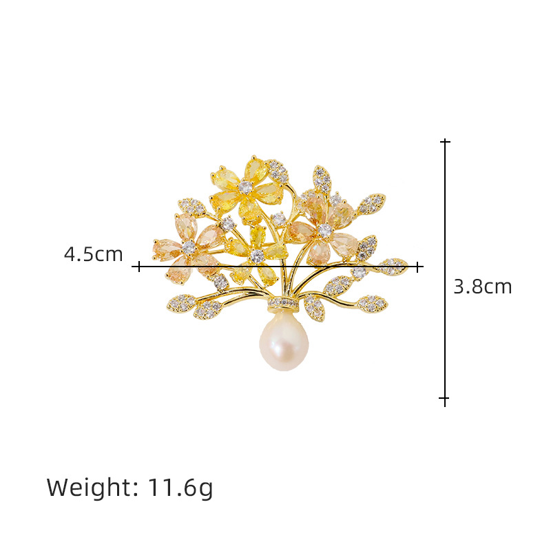Retro simple estilo nacional broche de flores de flores de cobre chapado en oro micro-peltina temperamento femenino broche de flores de pecho de perlas accesorios de soporte vacío image 6
