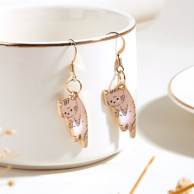 1 Pair Cartoon Style Cat Plating Alloy Drop Earrings display picture 3