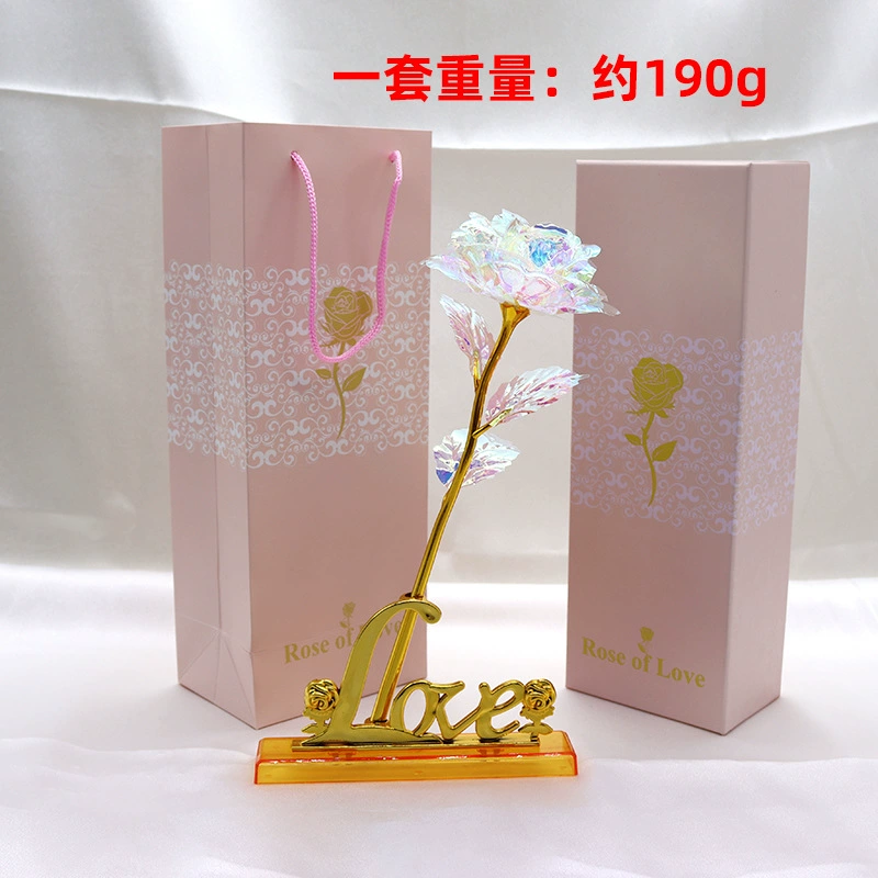 Подарочный набор Glow Rose — подарочная коробка фуксии, вариант с LED-подсветкой, изысканная ножка из золота