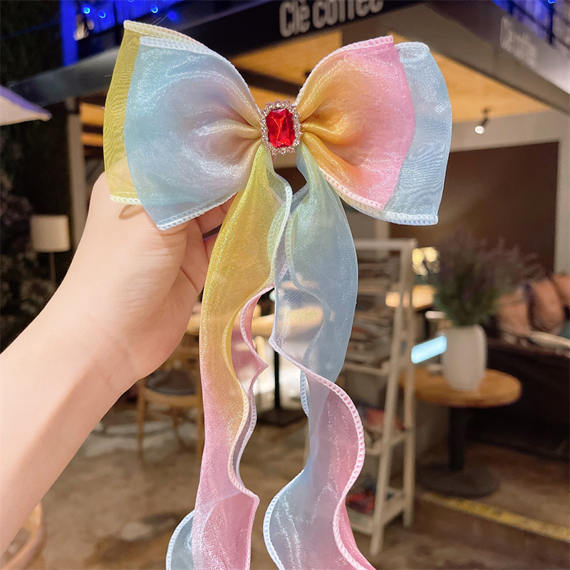 子供用ヘアピンかわいい女の子レインボー蝶結び編み髪飾りポニーテールリボン女の子ヘアアクセサリー|undefined