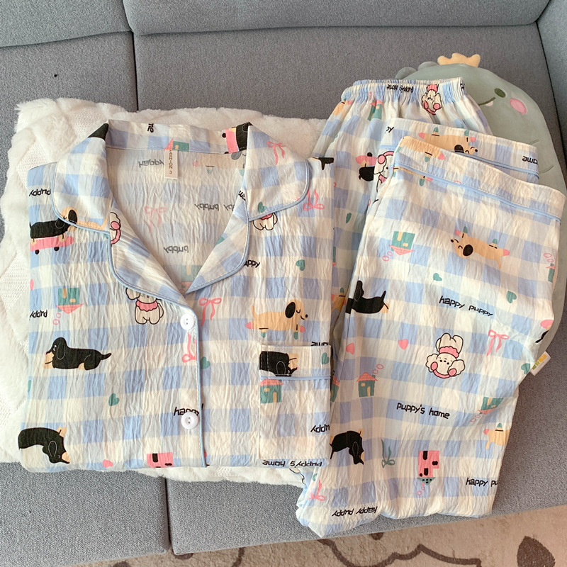 윤두오면-8813#격자 무늬 강아지 블루