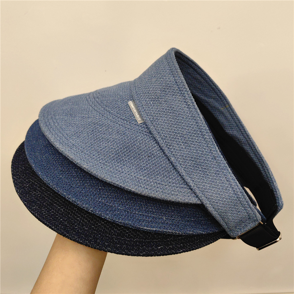 新款空頂帽子女夏天漁夫帽無頂大檐潮日系水洗牛仔遮陽防曬太陽帽