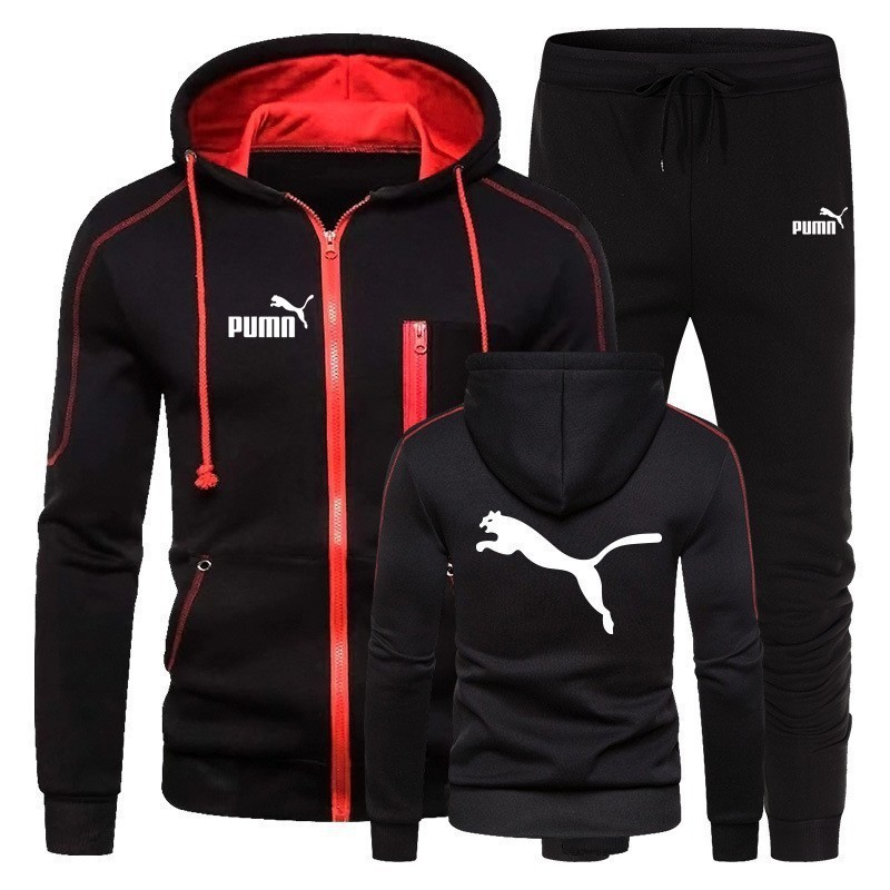 Cross-Border Foreign Trade Hot-Selling New Cardigan Zipper Hooded Sweatshirt and Sweatpants Plus Velvet Suit Casual Sports Solid Color Men's Clothing