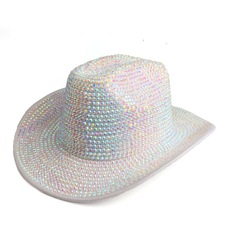 3780g Weight Fedora Hat Hats Type Masquerade, Party, Stage Occasion woolen Material Colorful Pattern Unisex Exaggerated Shiny Colorful Rhinestone Wide Eaves Fedora Hat