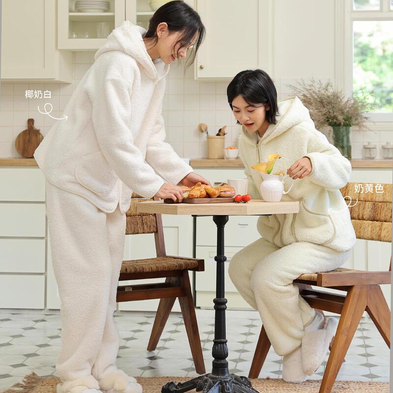 2025 New Autumn and Winter Pajamas for Women, Teddy Velvet Hooded Suit, Home Clothes, Can Be Worn Outside, Casual Warm and Thickened Pajamas 2025 New Autumn and Winter Pajamas for Women, Teddy Velvet Hooded Suit, Home Clothes, Can Be Worn Outside, Casual Warm and Thickened Pajamas