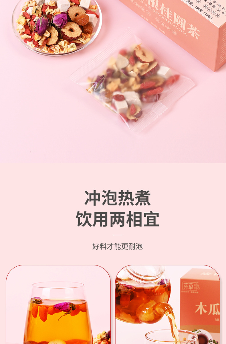 Papaya Kudzu Longan Tea Mugua Gegen Guiyuan Herbal Blend 150g Boxed Tea Bags for Daily Wellness specifications