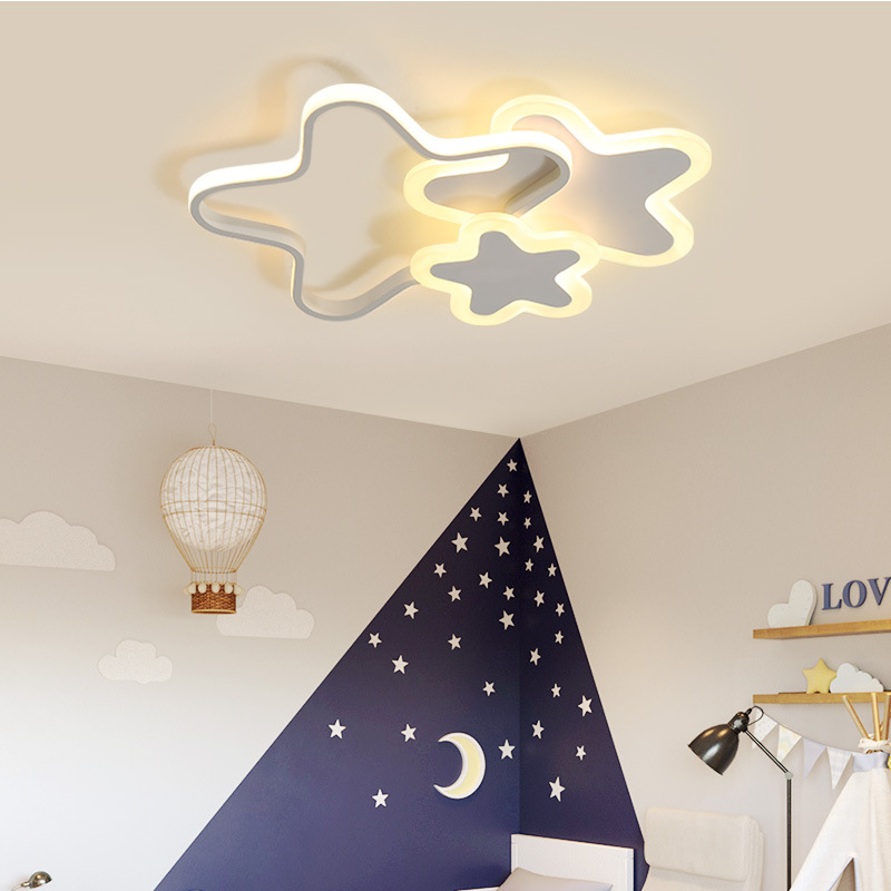 Lámpara de estrella de pentaco de espectro completo lámpara de habitación de chicas lámpara de techo del dormitorio de princesa creativa led lámpara de estrella de habitación de niños