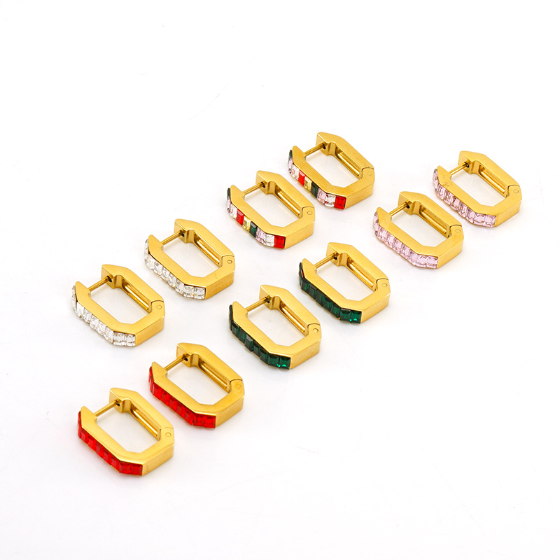 Moda geométrica europea y americana colorido ZIRCON titanio acero pendientes mujer ins estilo alto grado 18K Acero inoxidable pendientes al por mayor