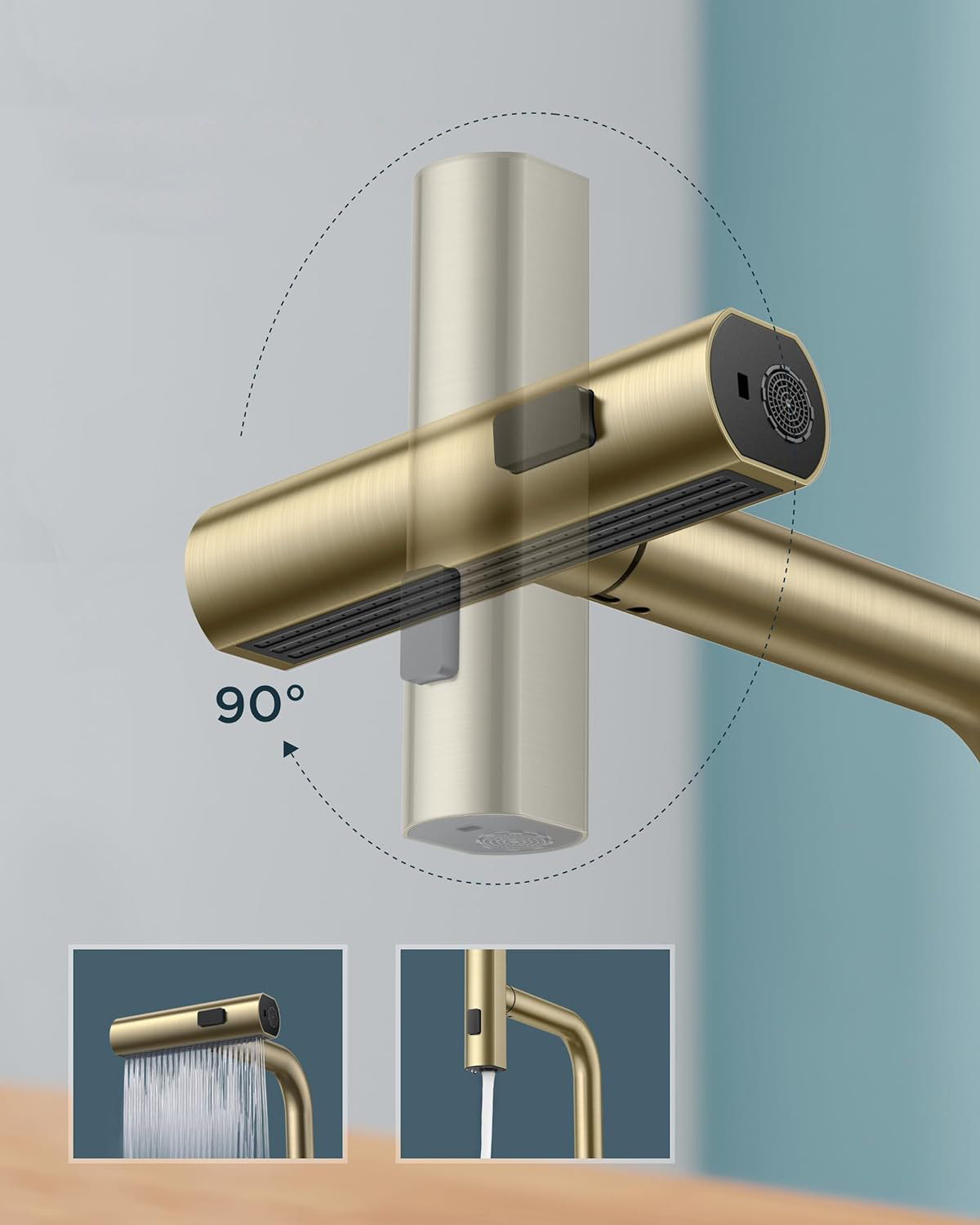 304 stainless steel kitchen brushed gold pull-out faucet, multi-functional waterfall cold and hot water sink faucet undefined