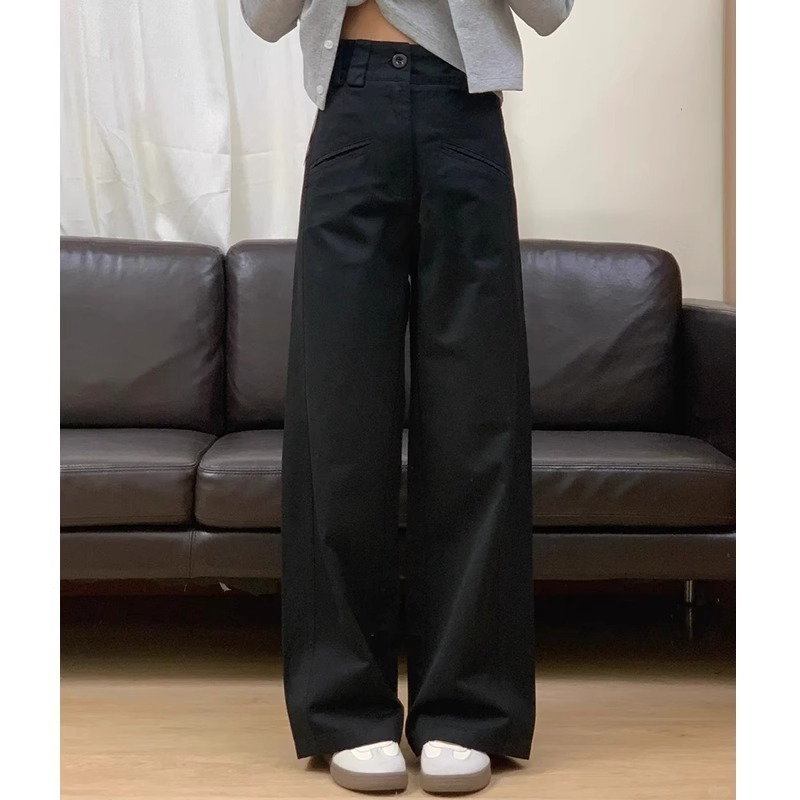 黑色微喇休闲裤女夏季大码胖mm遮胯高腰垂坠感梨形身材西装阔腿裤|undefined