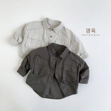 2025秋季新款儿童衬衫男女童户外工装外套小童宝宝韩版森系上衣潮