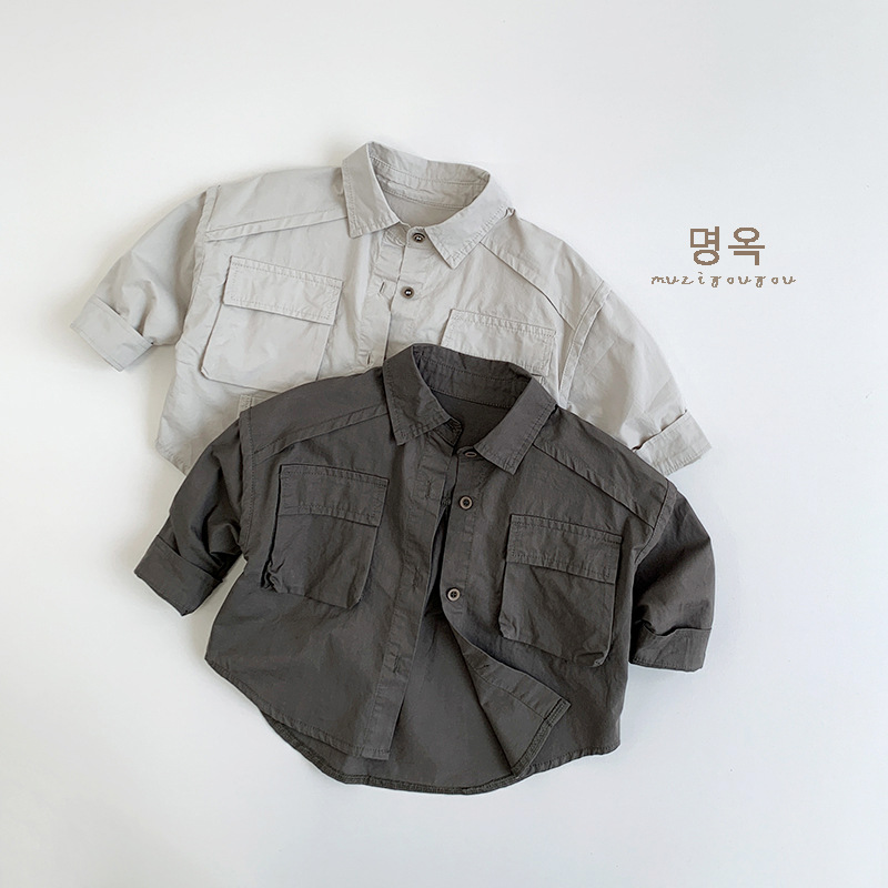 2025 otoño nuevas camisas infantiles, hombres y mujeres, chaquetas de trabajo al aire libre, bebés coreanos, chaquetas de moda