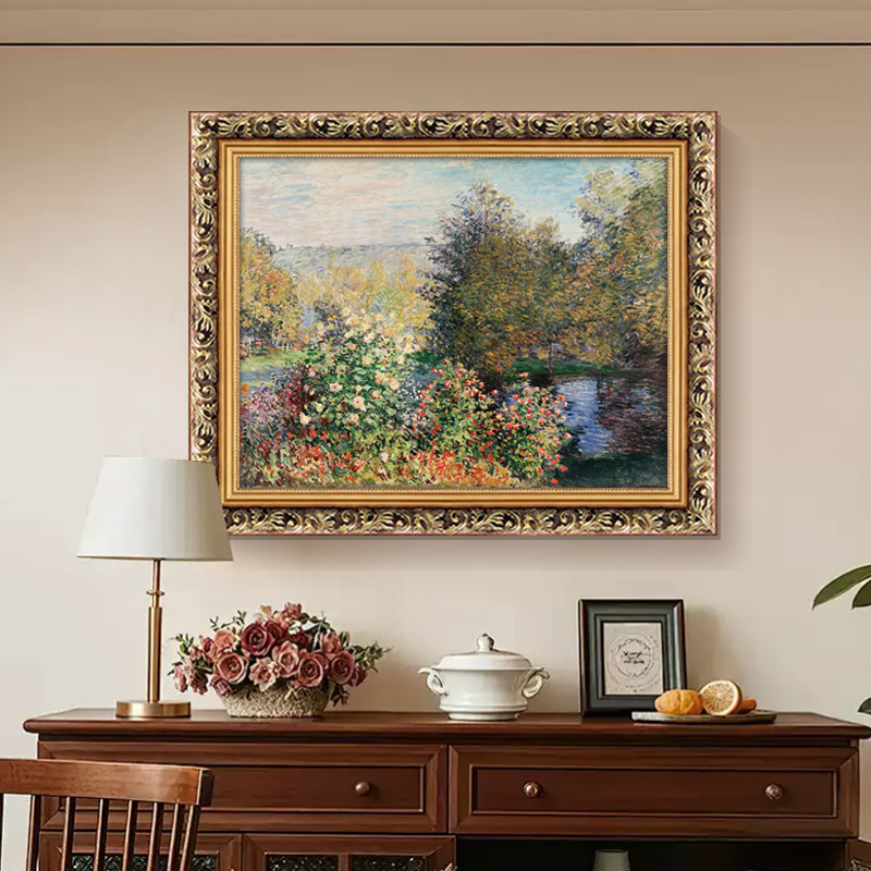 World Famous Painting Monet's Garden Oil Painting Restaurant Decoration Painting Entrance European Style High-End American Retro Living Room Hanging Painting